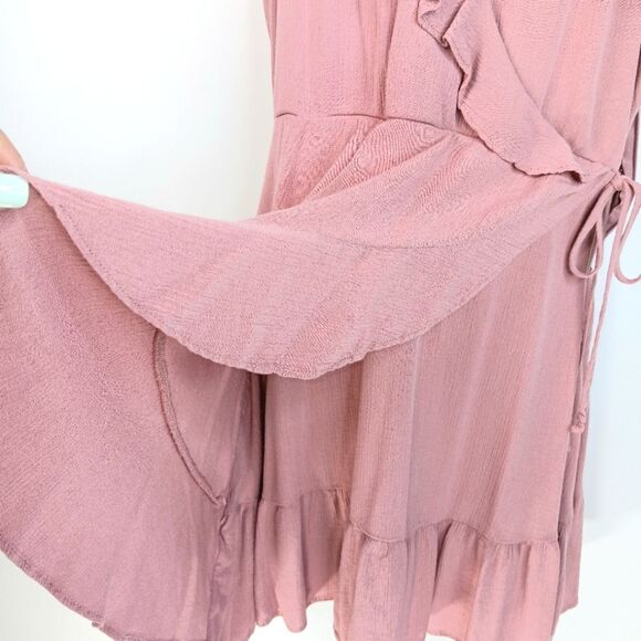 MOSSIMO SUPPLY CO. Women’s Pink Faux Wrap Ruffle Mini Dress Large Sleeveless - Picture 8 of 15